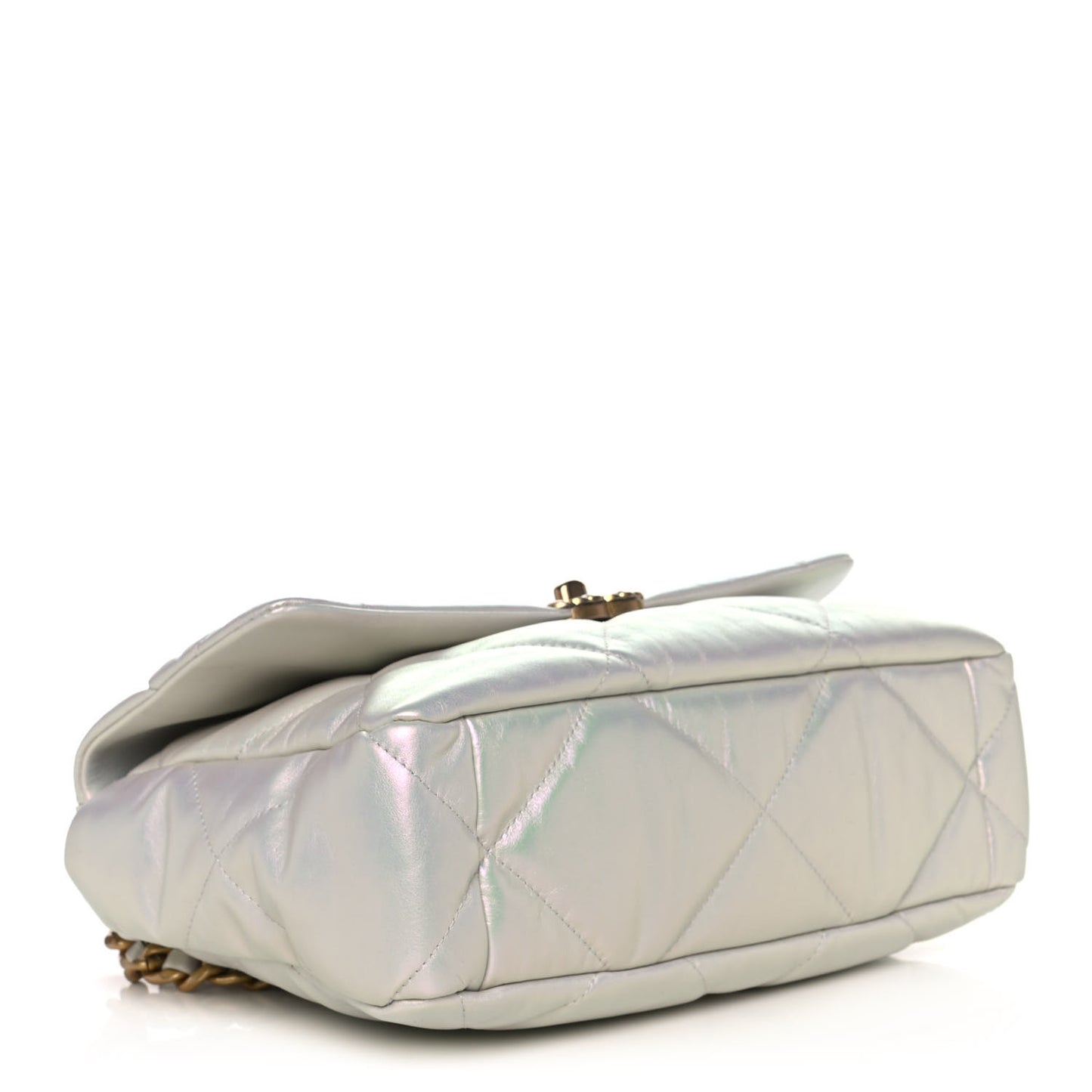 Iridescent Calfskin Quilted Large Chanel 19 Flap White