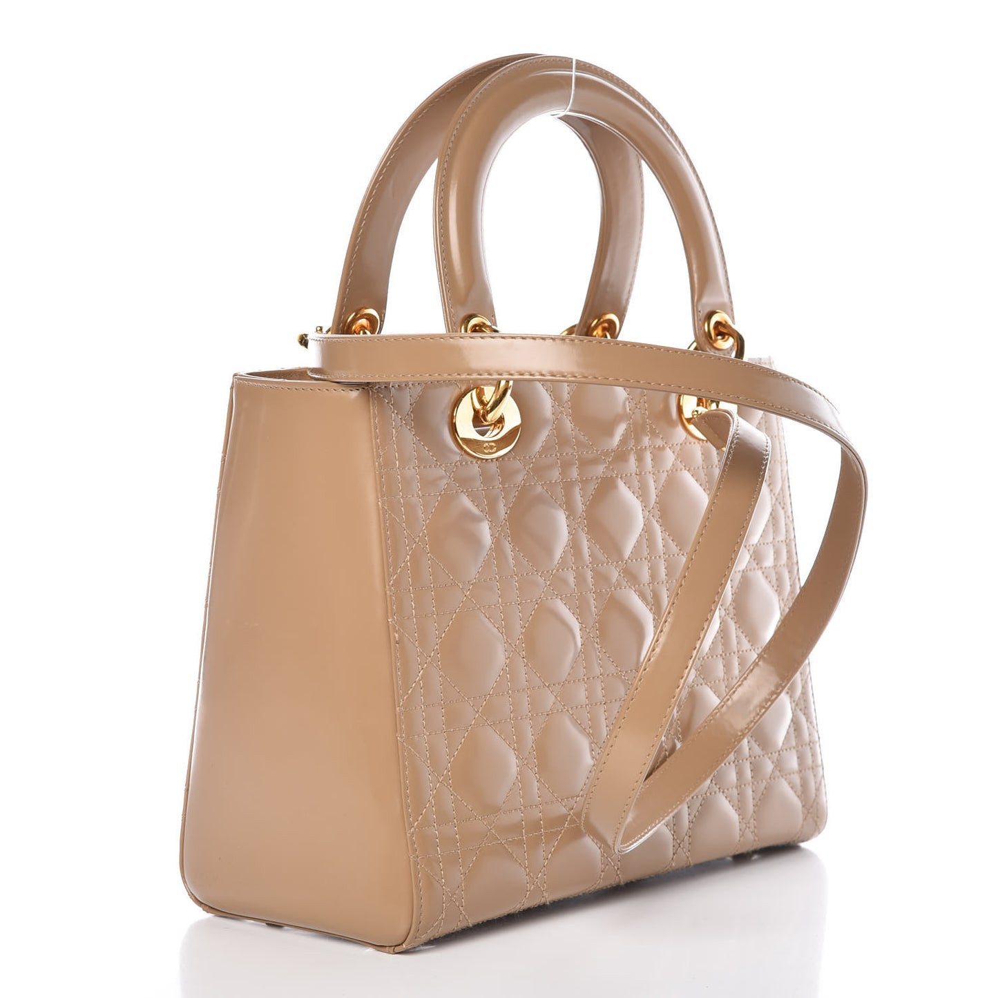 Glazed Calfskin Cannage Medium Lady Dior Beige