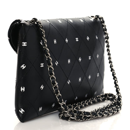 Chanel Printed Lambskin Logo CC Envelope Clutch With Chain Black White 3 of 9