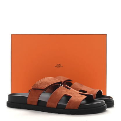 Hermes Suede Goatskin Womens Chypre Sandals 39 Orange Canyon 10 of 10