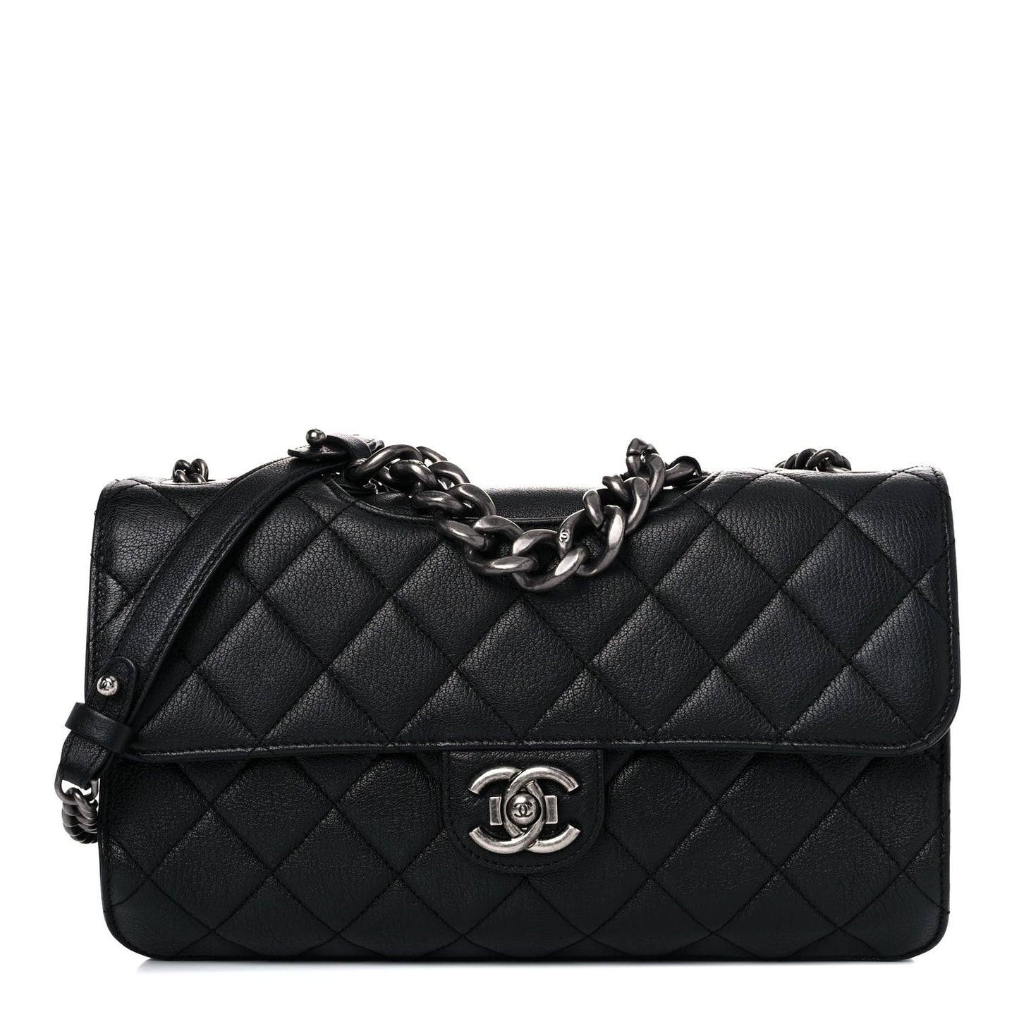 Goatskin Quilted Large Perfect Edge Flap Black