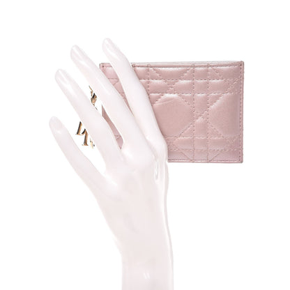 Christian Dior Metallic Lambskin Cannage Lady Dior Card Holder Pink 2 of 8