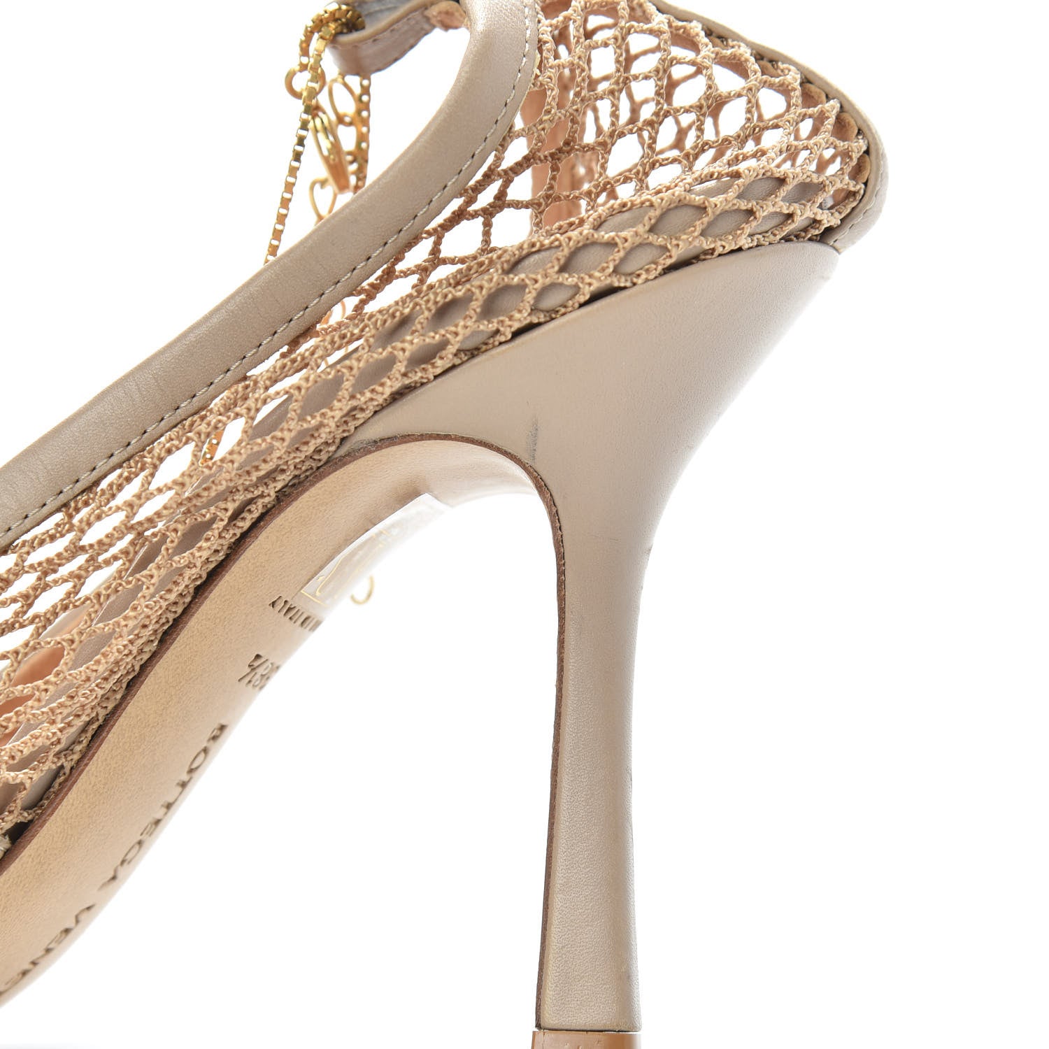Bottega Veneta Mesh Calfskin Chain Stretch Pumps 38.5 Beige 9 of 9