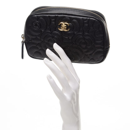 Chanel Caviar Camellia Embossed Small Cosmetic Case Black 2 of 7