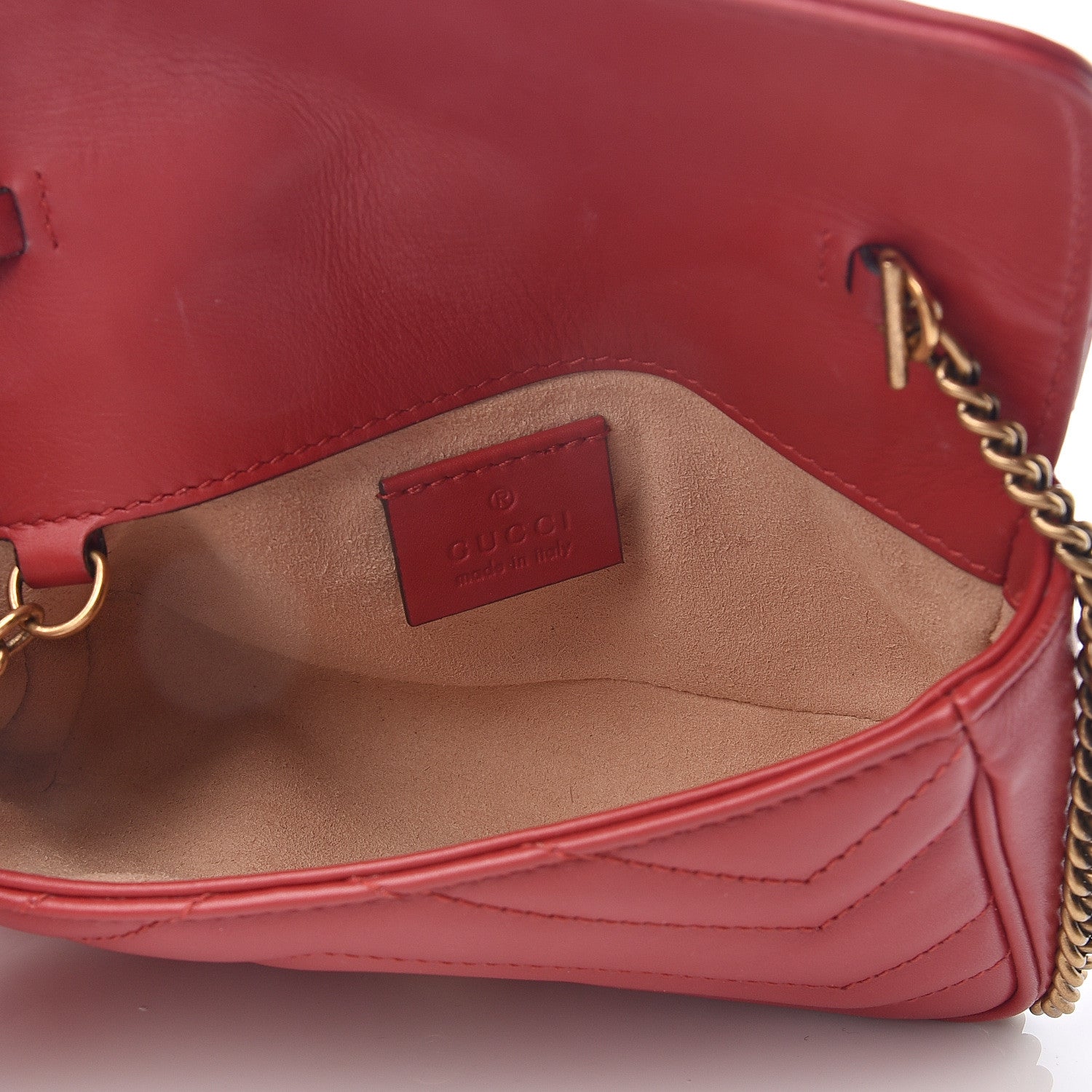 Gucci Calfskin Matelasse Super Mini GG Marmont Shoulder Bag Hibiscus Red 4 of 7