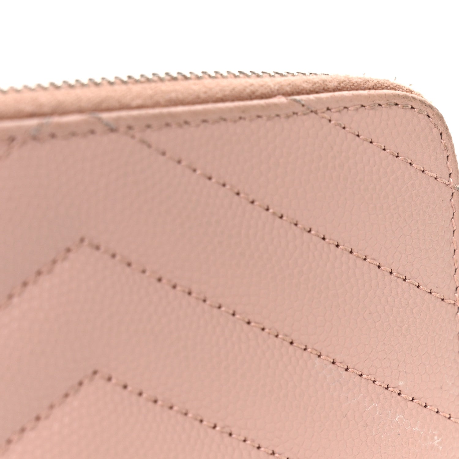 Saint Laurent Grain De Poudre Matelasse Chevron Monogram Compact Zip Around Wallet Pink 9 of 10