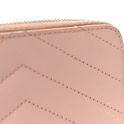 Saint Laurent Grain De Poudre Matelasse Chevron Monogram Compact Zip Around Wallet Pink 9 of 10