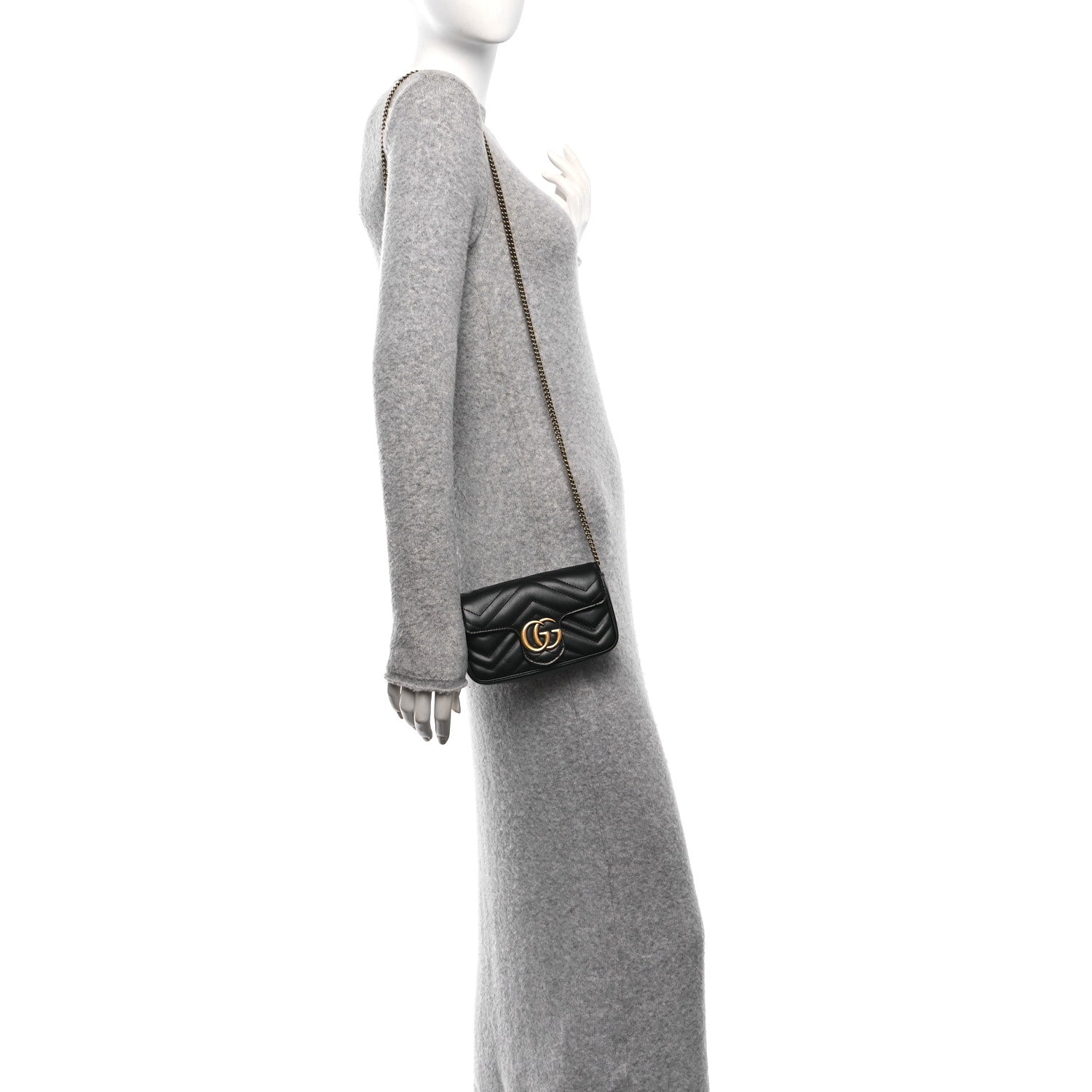 Gucci Calfskin Matelasse Super Mini GG Marmont Shoulder Bag Black 2 of 10