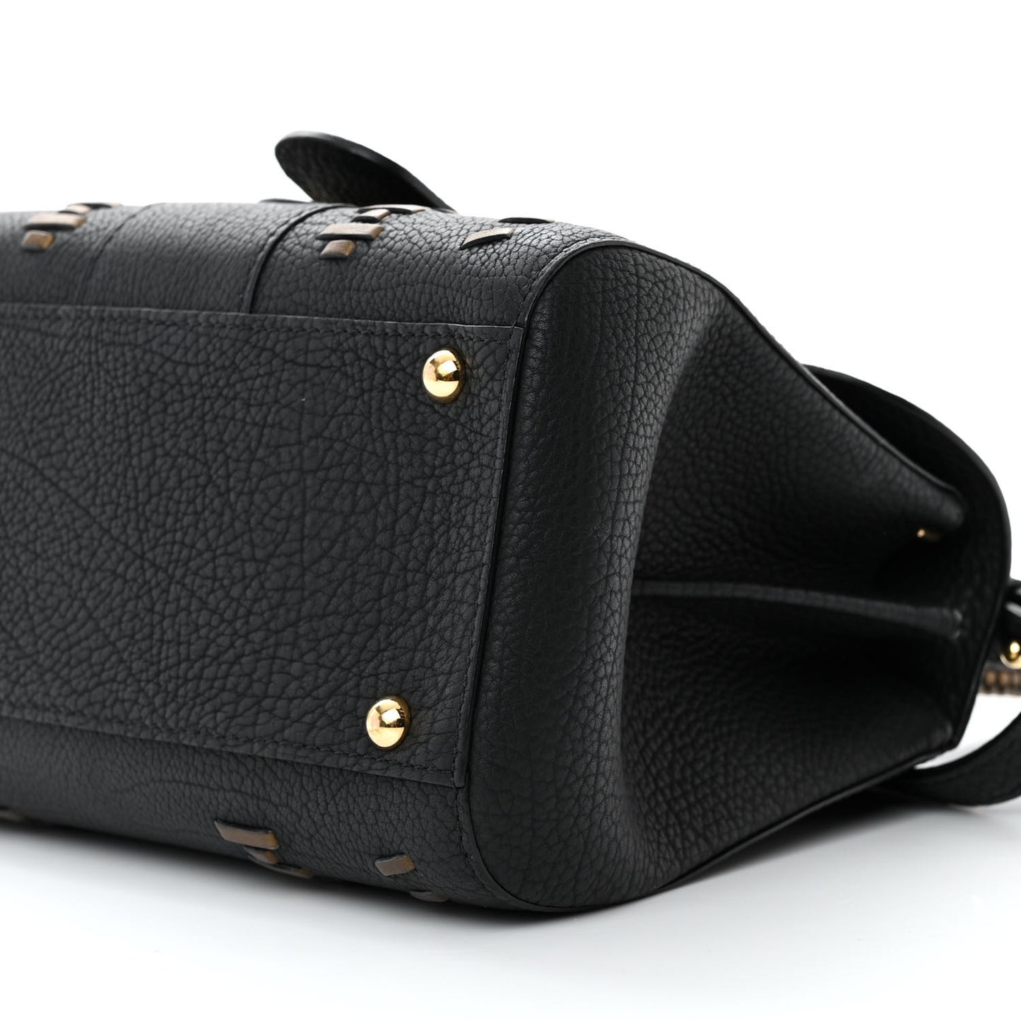 Crispy Calfskin Tribal Stitch Mini Brillant Satchel Black Bronze