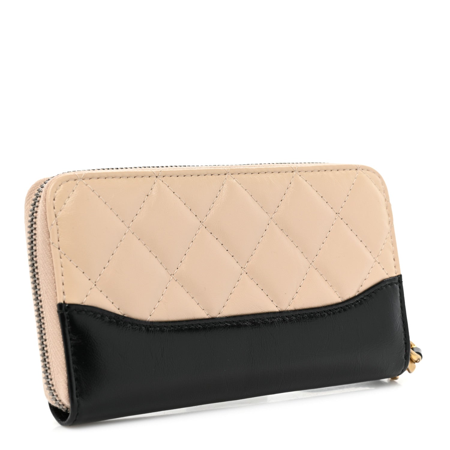 Chanel Aged Calfskin Quilted Small Gabrielle Zip Around Wallet Beige Black 3 of 12