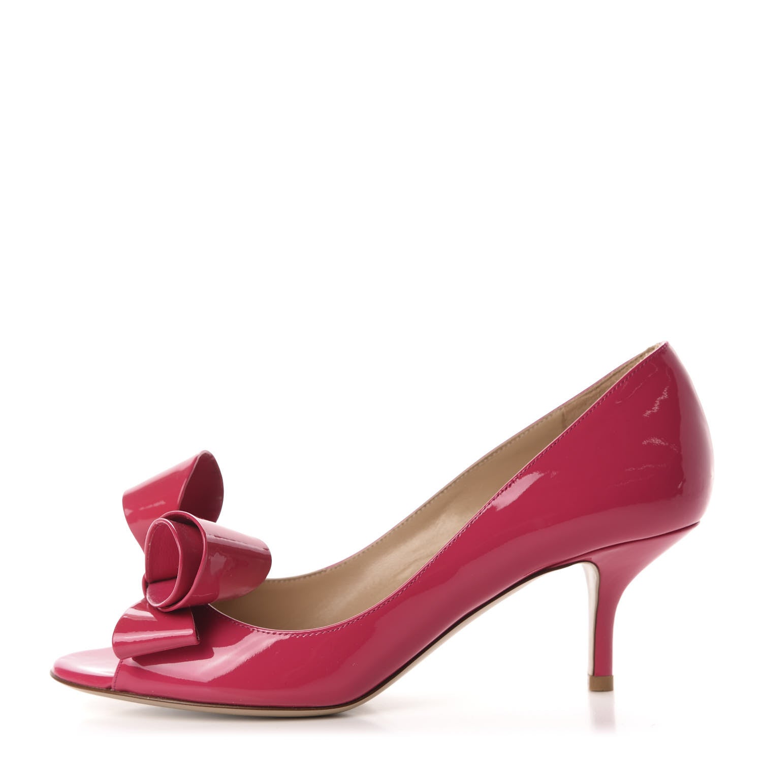 Valentino Garavani Patent Couture Bow Peep Toe Low Heel Pumps 38 Pink 1 of 9