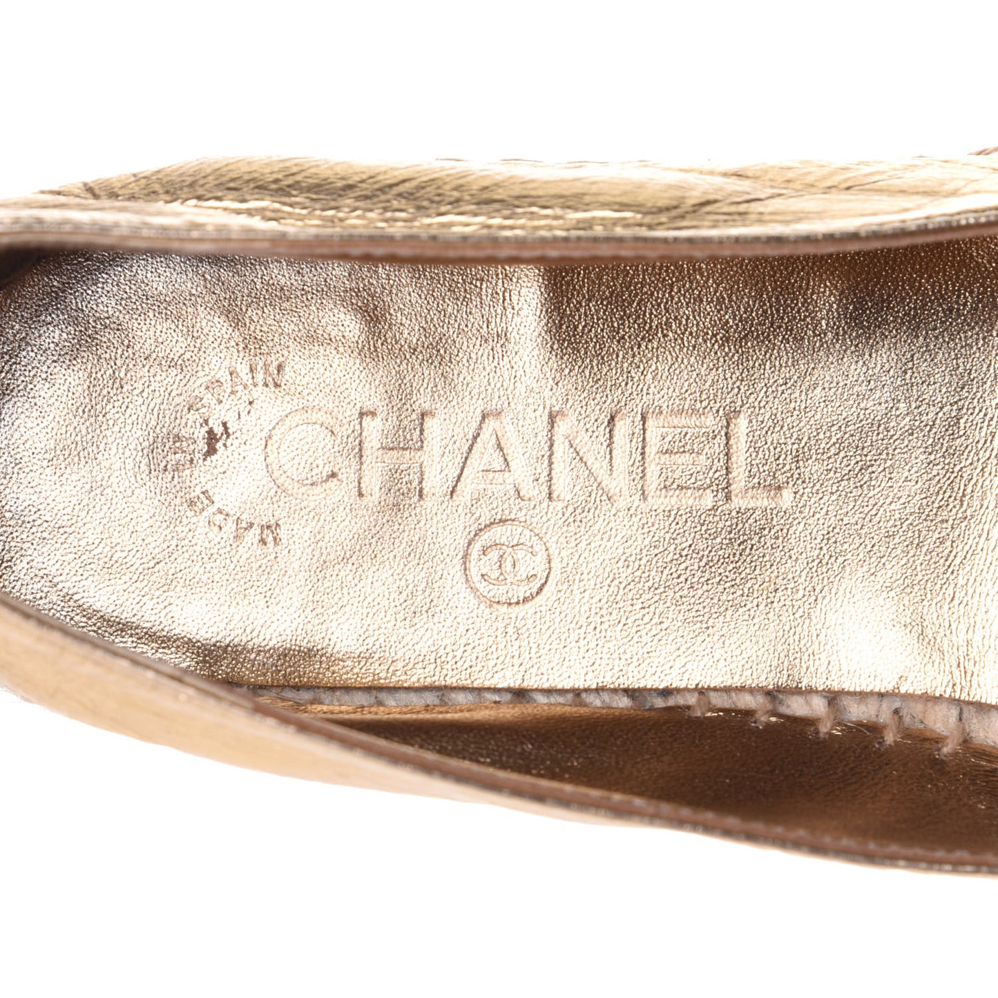 Laminated Lambskin Grosgrain CC Espadrilles 38 Gold Black
