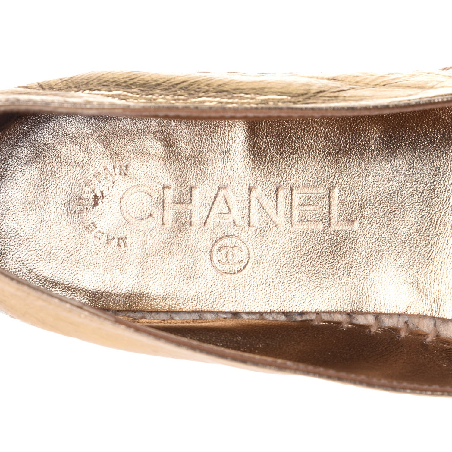 Chanel Laminated Lambskin Grosgrain CC Espadrilles 38 Gold Black 9 of 11
