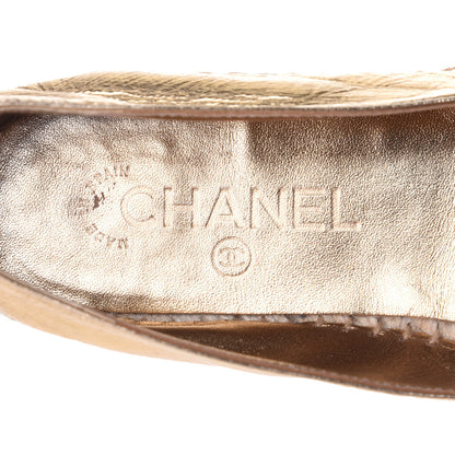 Chanel Laminated Lambskin Grosgrain CC Espadrilles 38 Gold Black 9 of 11