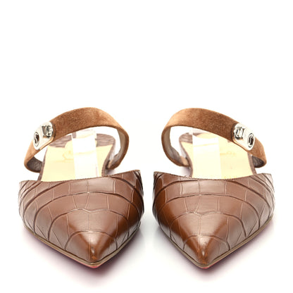 Christian Louboutin Calfskin Crocodile Embossed Choc Lock Flats 38 Biscotto 3 of 8