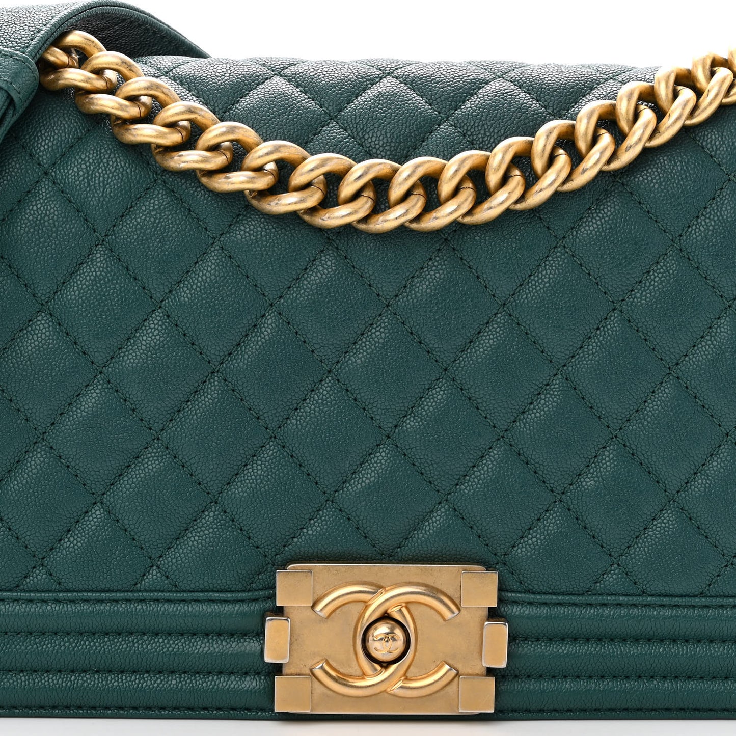 Caviar Quilted Medium Boy Flap Dark Green