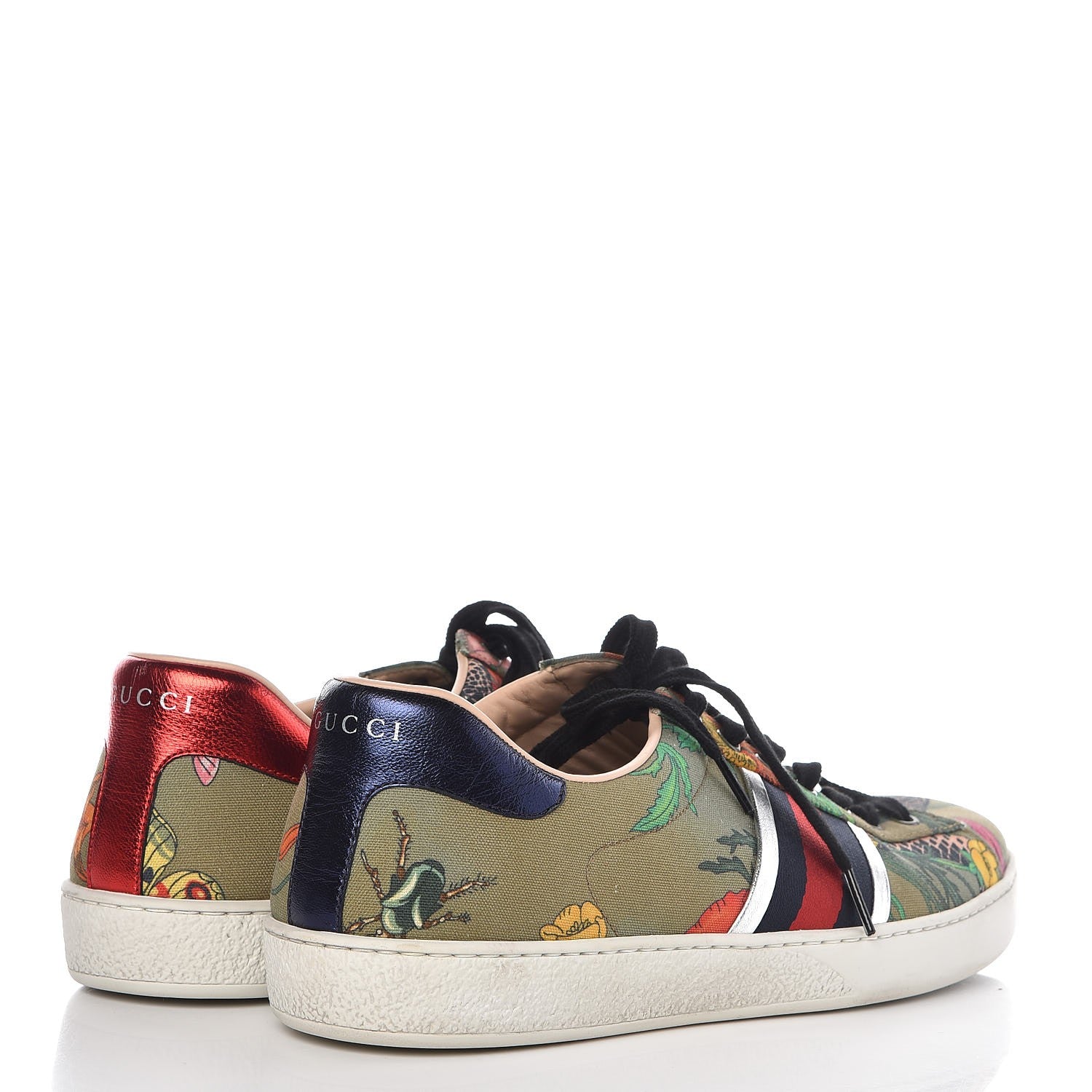 Gucci Canvas Web Flora Snake Print Mens Ace Sneakers 10.5 4 of 12