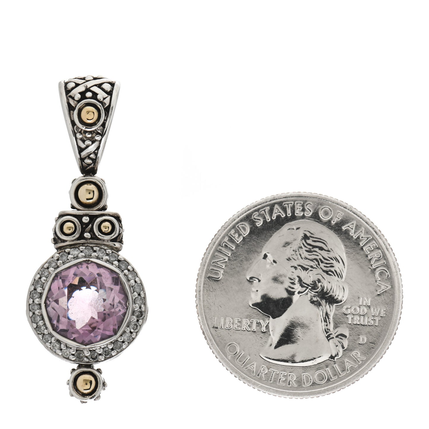 Sterling Silver 18K Yellow Gold Diamond Amethyst Batu Sari Pendant