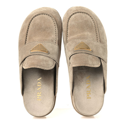 Prada Suede Scamosciato Triangle Logo Mules 36 Deserto 2 of 11