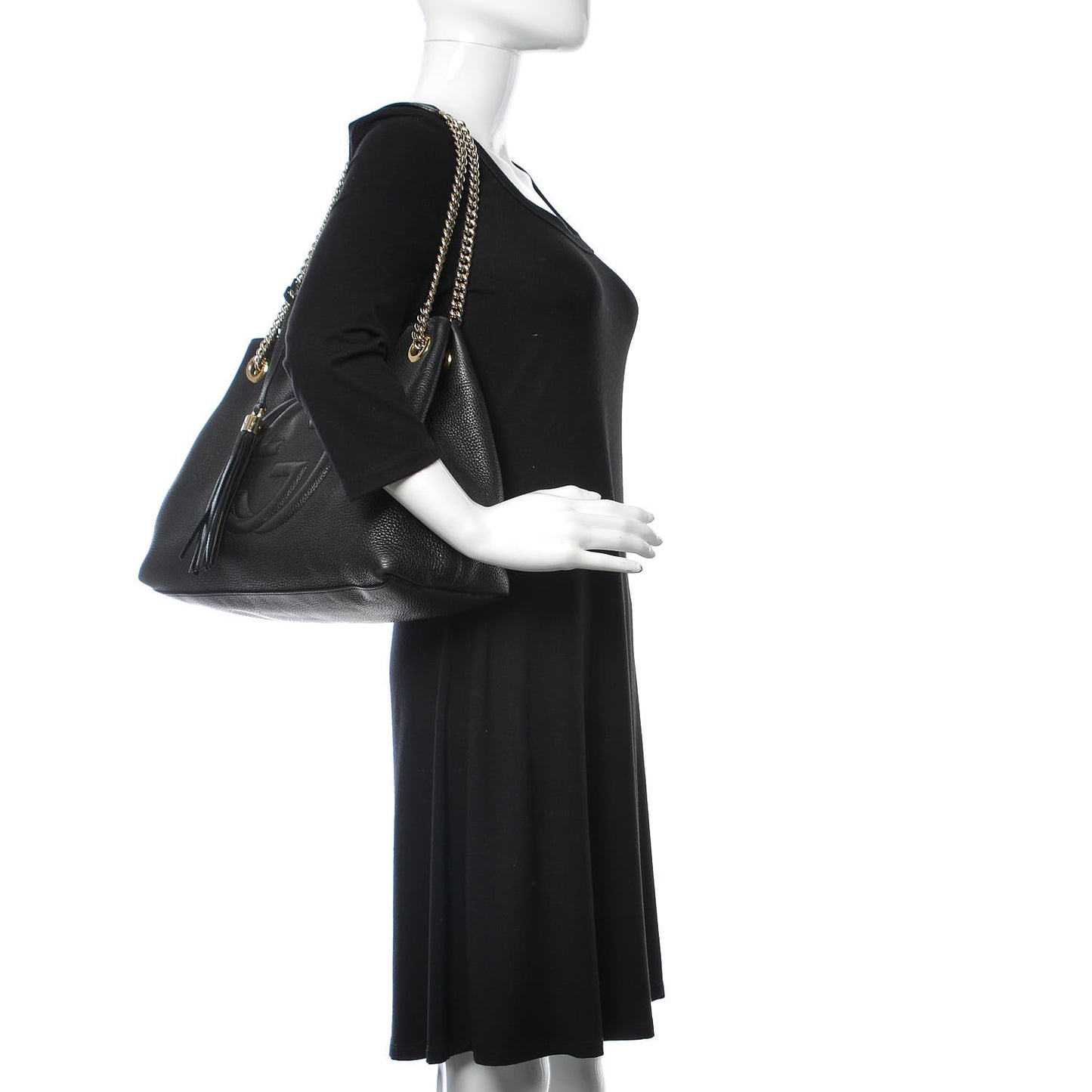 Pebbled Calfskin Medium Soho Chain Shoulder Bag Black