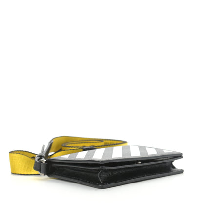 Off-White Saffiano Striped Diag Flap Wallet With Strap Black White 4 of 12