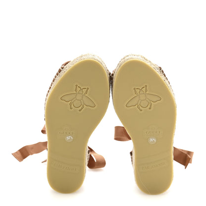 Gucci Canvas Damita GG Eyelet Espadrille Wedge Sandals 37.5 Blondie Cognac 6 of 10