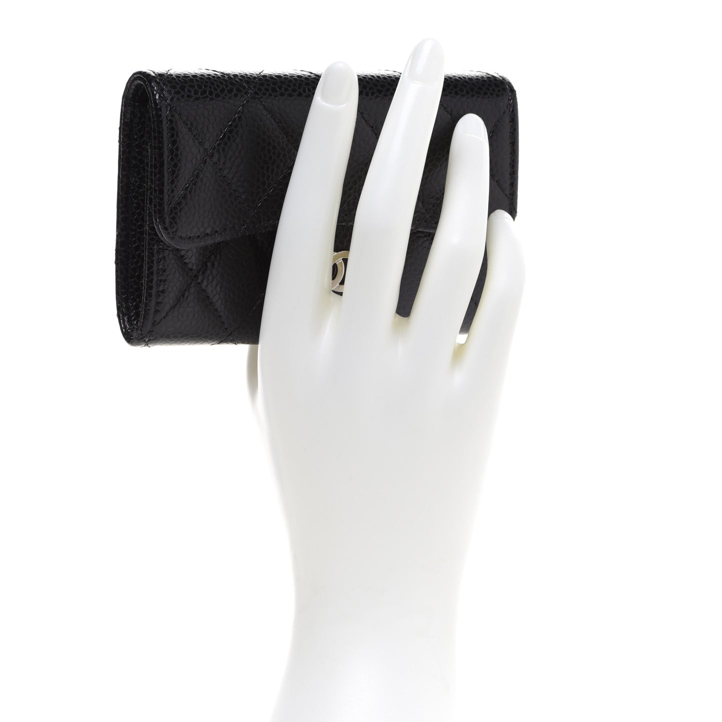 Caviar Quilted Flap Card Holder Black