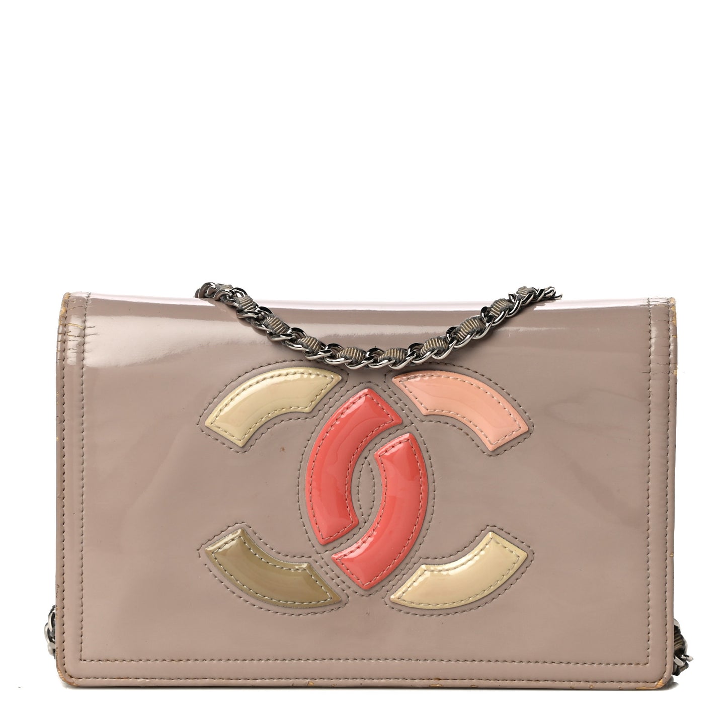 Vinyl Lipstick Wallet On Chain WOC Beige