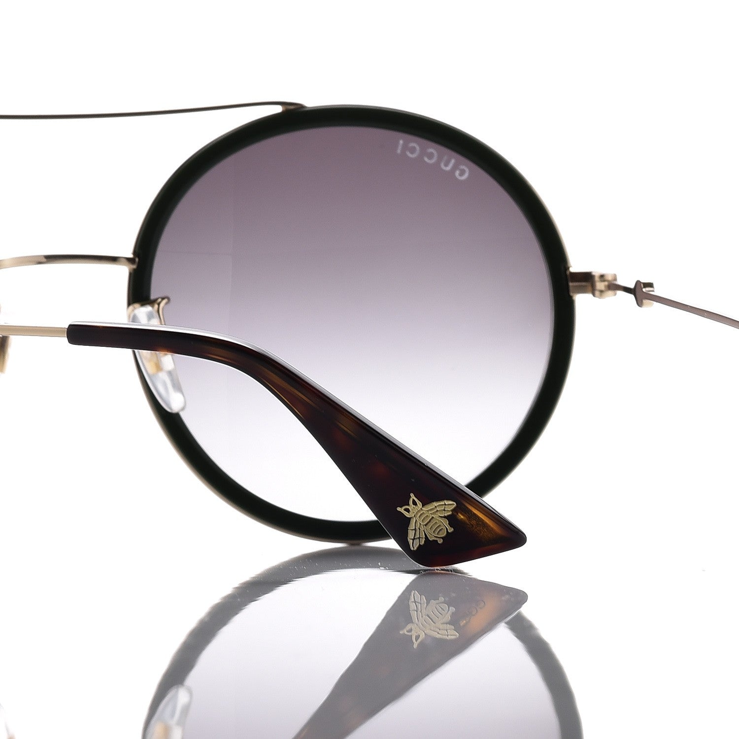 Gucci Round Frame Sunglasses GG0061S Gold Green 7 of 9