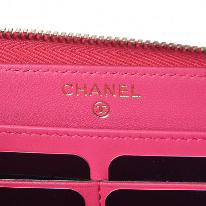 Chanel Lambskin Quilted Large Gusset Zip Around Wallet Fuchsia 6 of 8
