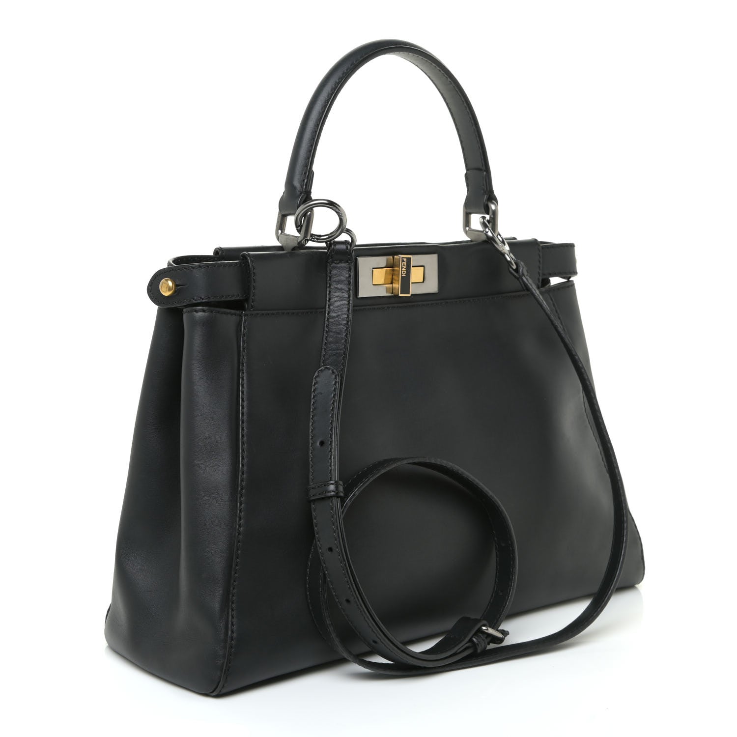 Fendi Vitello Suede Medium Peekaboo Iconic Satchel Black 3 of 19