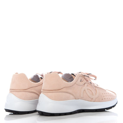 Chanel Suede Goatskin CC Sneakers 38.5 Light Pink 4 of 9