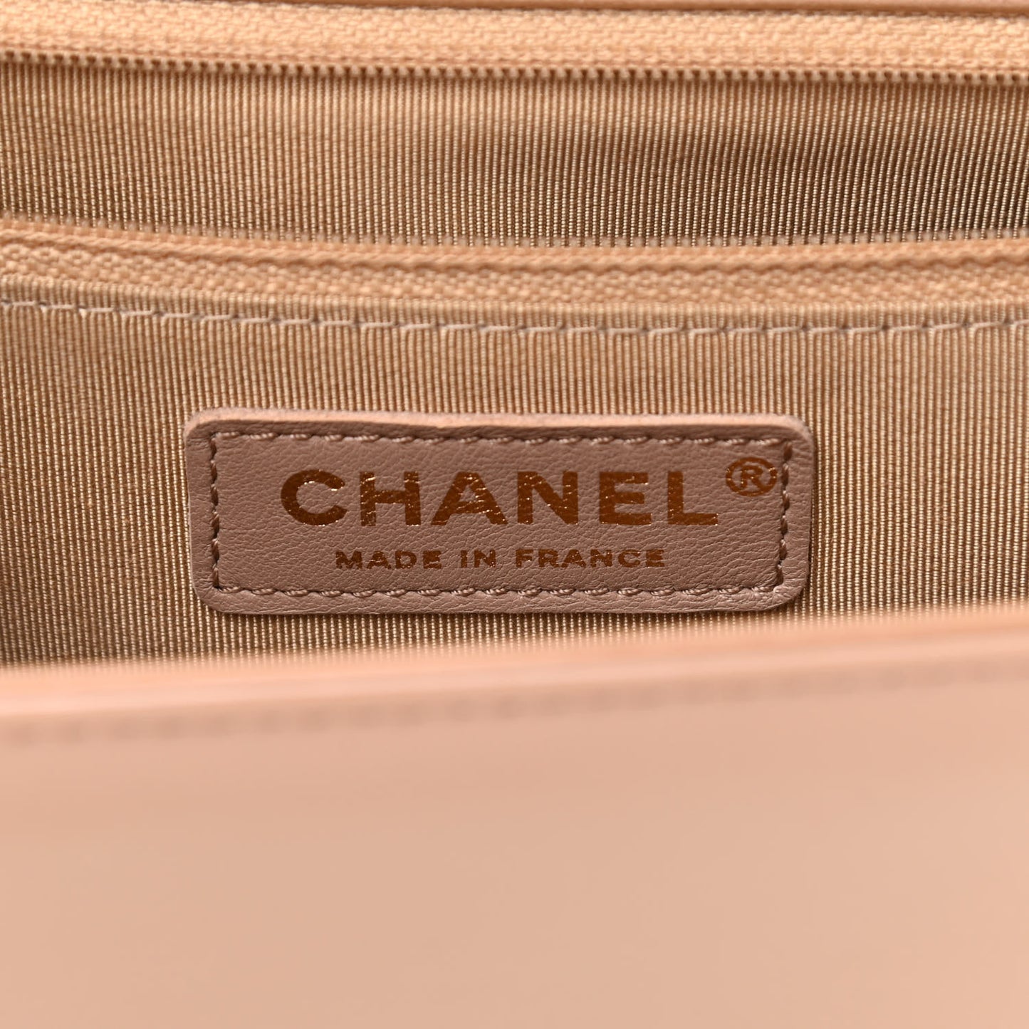Iridescent Glazed Calfskin Quilted New Medium Boy Flap Dark Beige