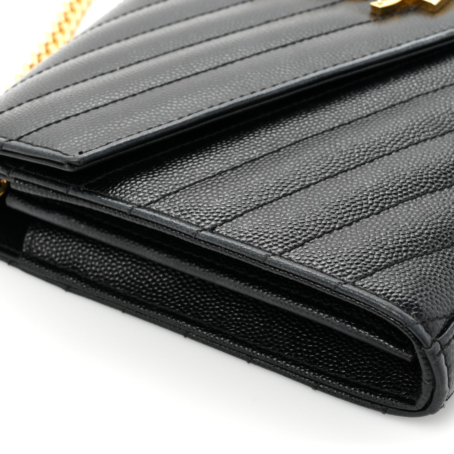 Grain De Poudre Matelasse Chevron Monogram Chain Wallet Black