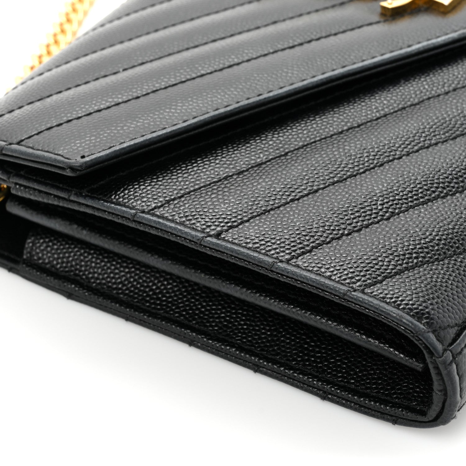 Saint Laurent Grain De Poudre Matelasse Chevron Monogram Chain Wallet Black 17 of 17