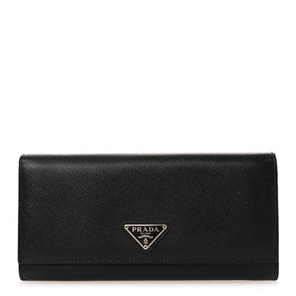 Prada Saffiano Triangle Continental Flap Wallet Black 1 of 8