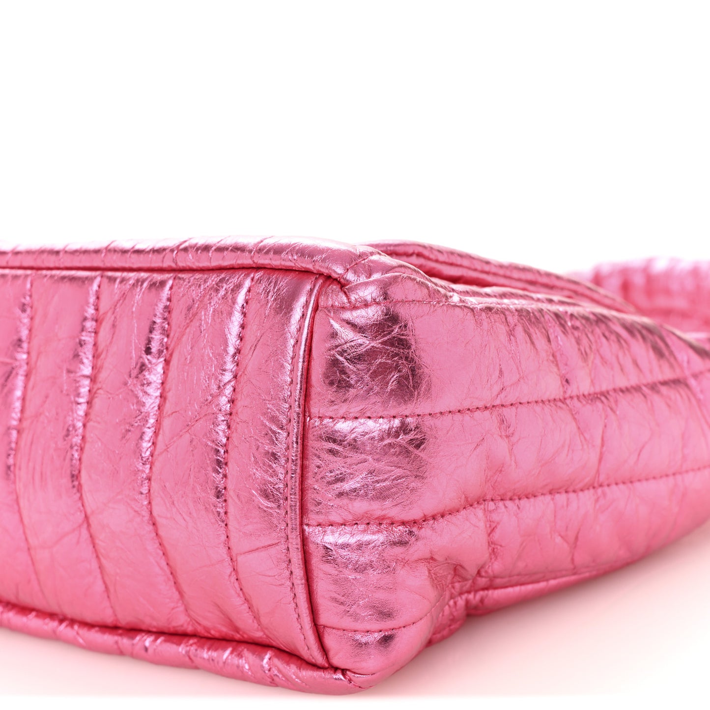 Metallized Crushed Calfskin Quilted Small Monaco Shoulder Bag Pink