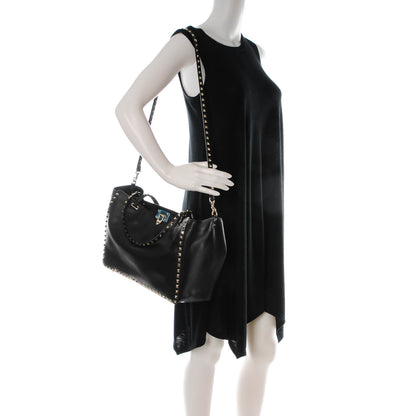 Valentino Garavani Vitello Medium Rockstud Tote Black 2 of 7