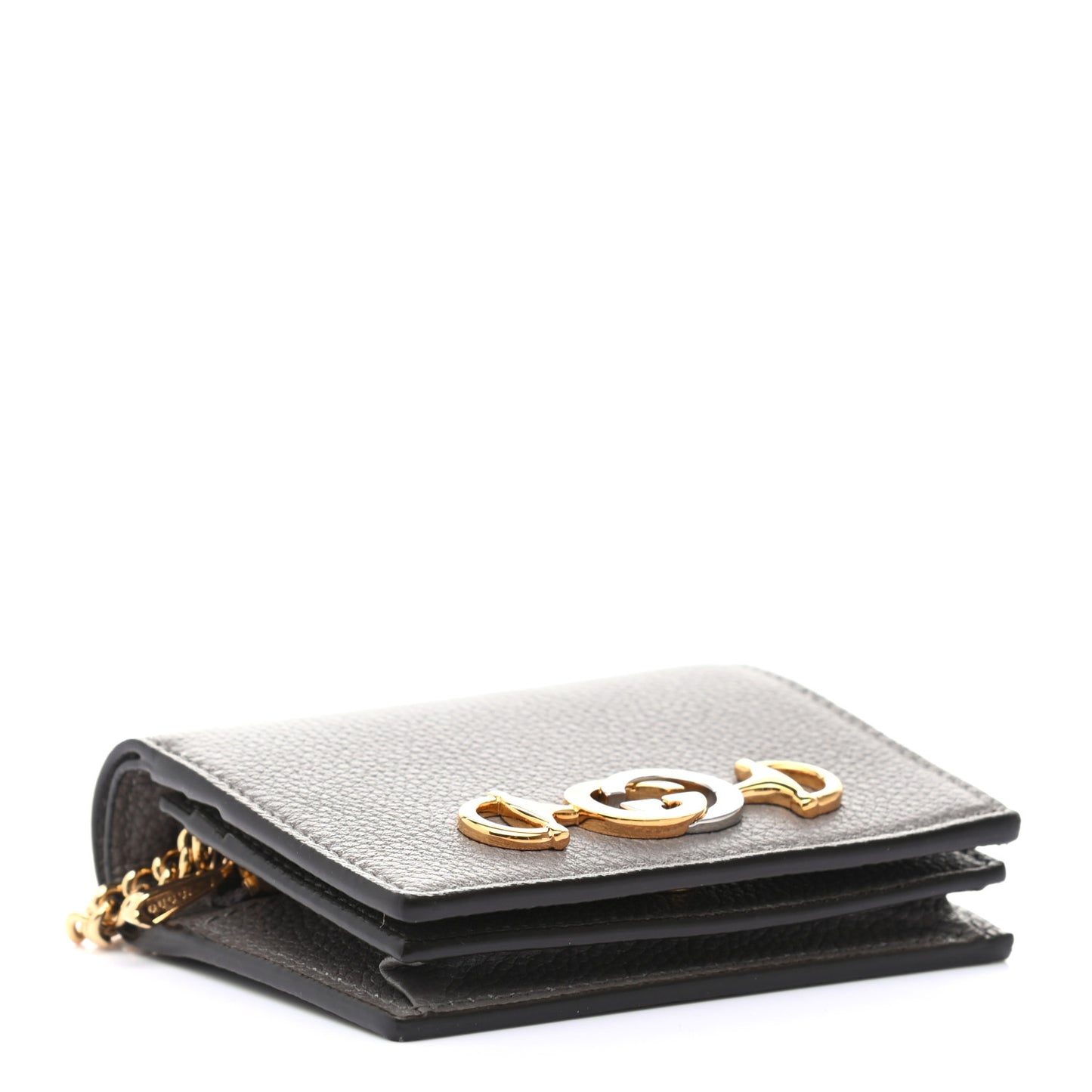 Grainy Calfskin Zumi Chain Card Case Wallet Dusty Grey