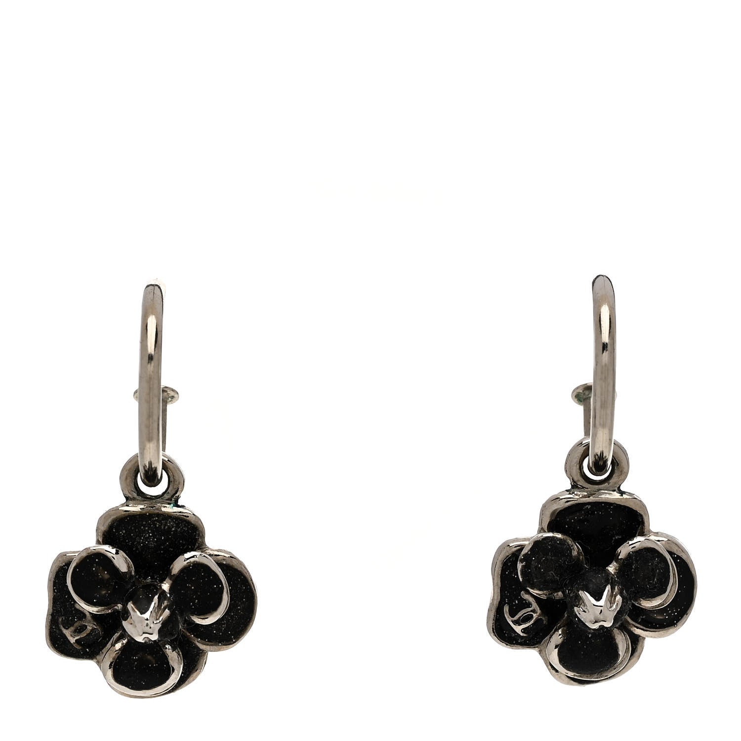 Chanel Enamel CC Camellia Drop Earrings Black 1 of 4