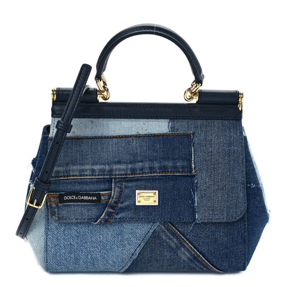 Dolce & Gabbana Calfskin Denim Patchwork Medium Miss Sicily Satchel Blue 1 of 12