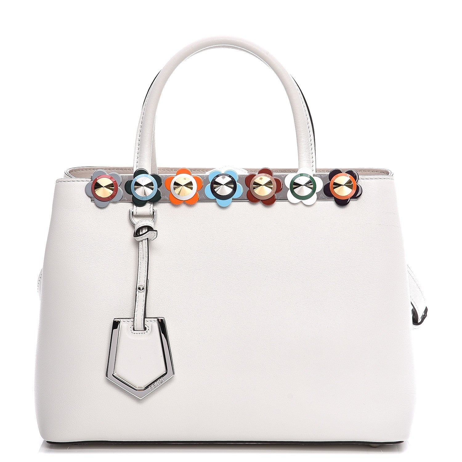 Fendi Calfskin PVC Flower Studs Petite 2Jours Tote White Ice Multicolor 1 of 11