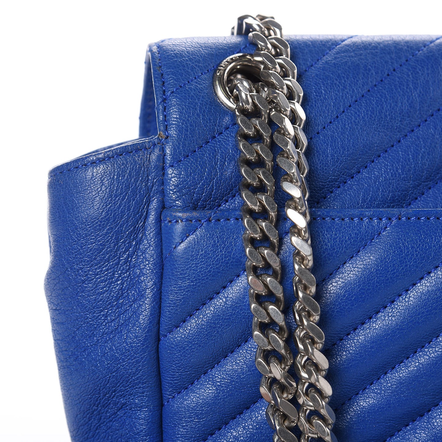 Sheepskin Matelasse Medium Monogram College Punk Chain Satchel Blue Majorelle