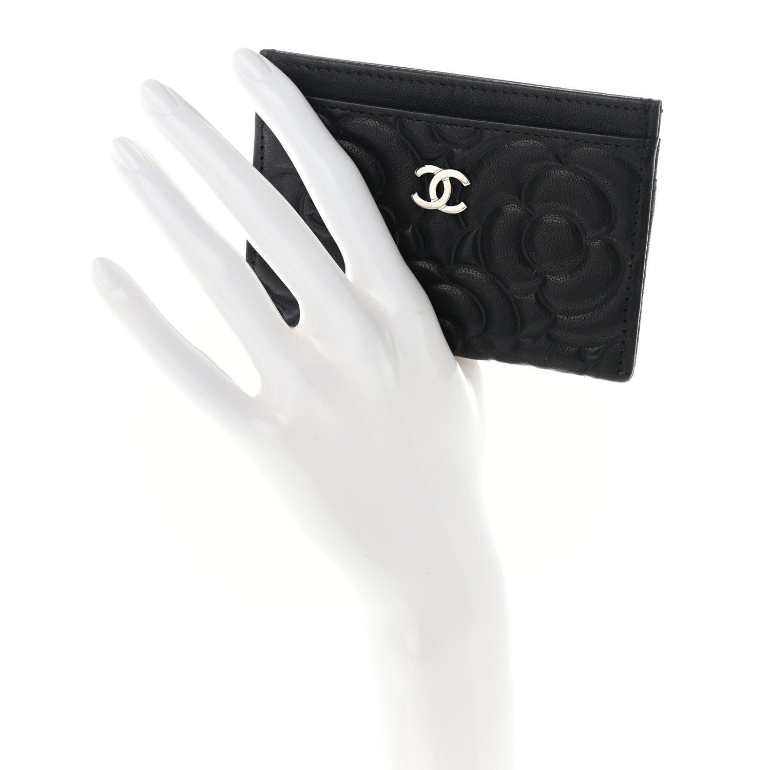 Chanel Lambskin Camellia Embossed Card Holder Black 2 of 8