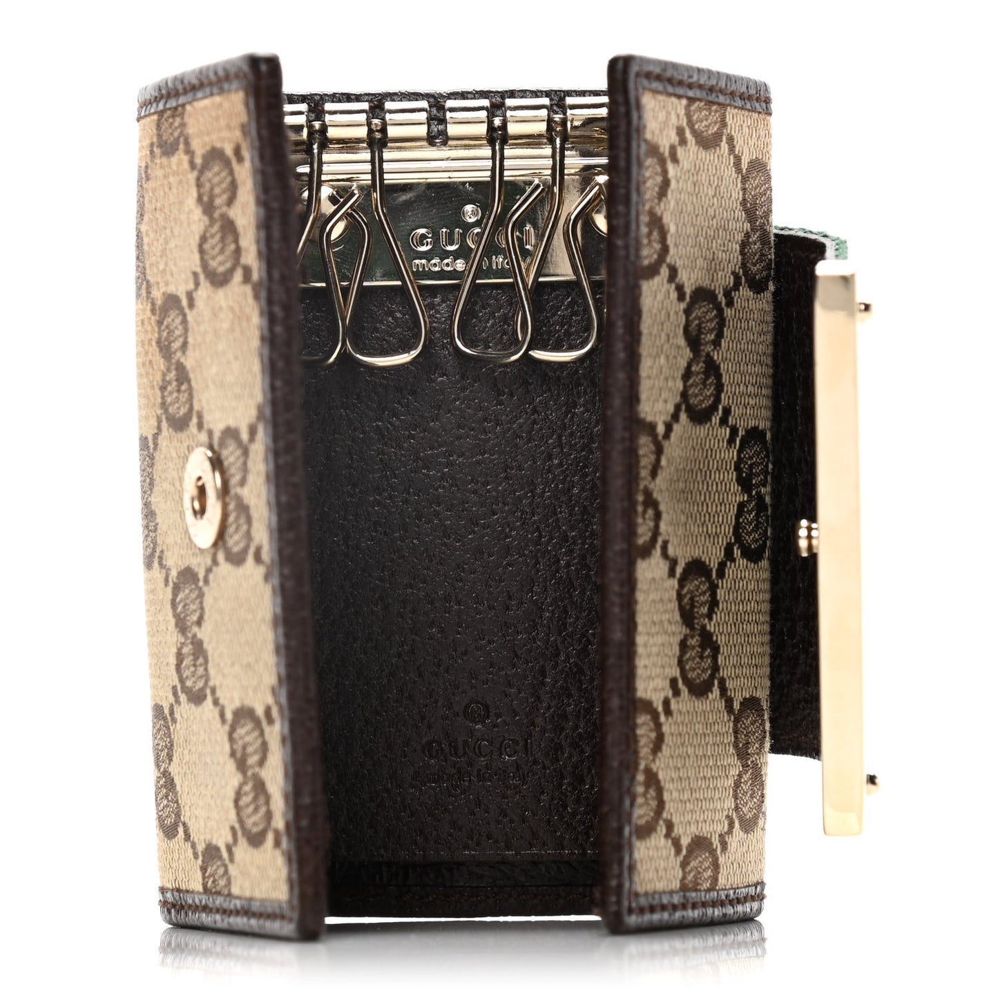 Monogram Calfskin Ladies Web 6 Key Holder Case Beige Ebony Cocoa