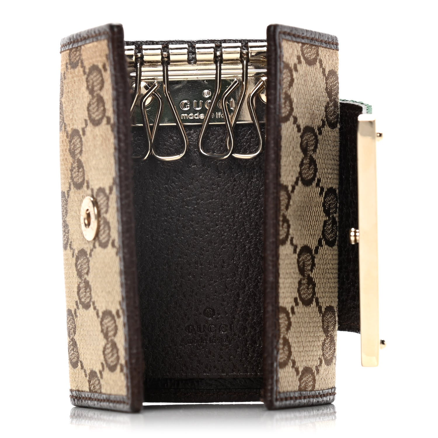 Gucci Monogram Calfskin Ladies Web 6 Key Holder Case Beige Ebony Cocoa 5 of 13