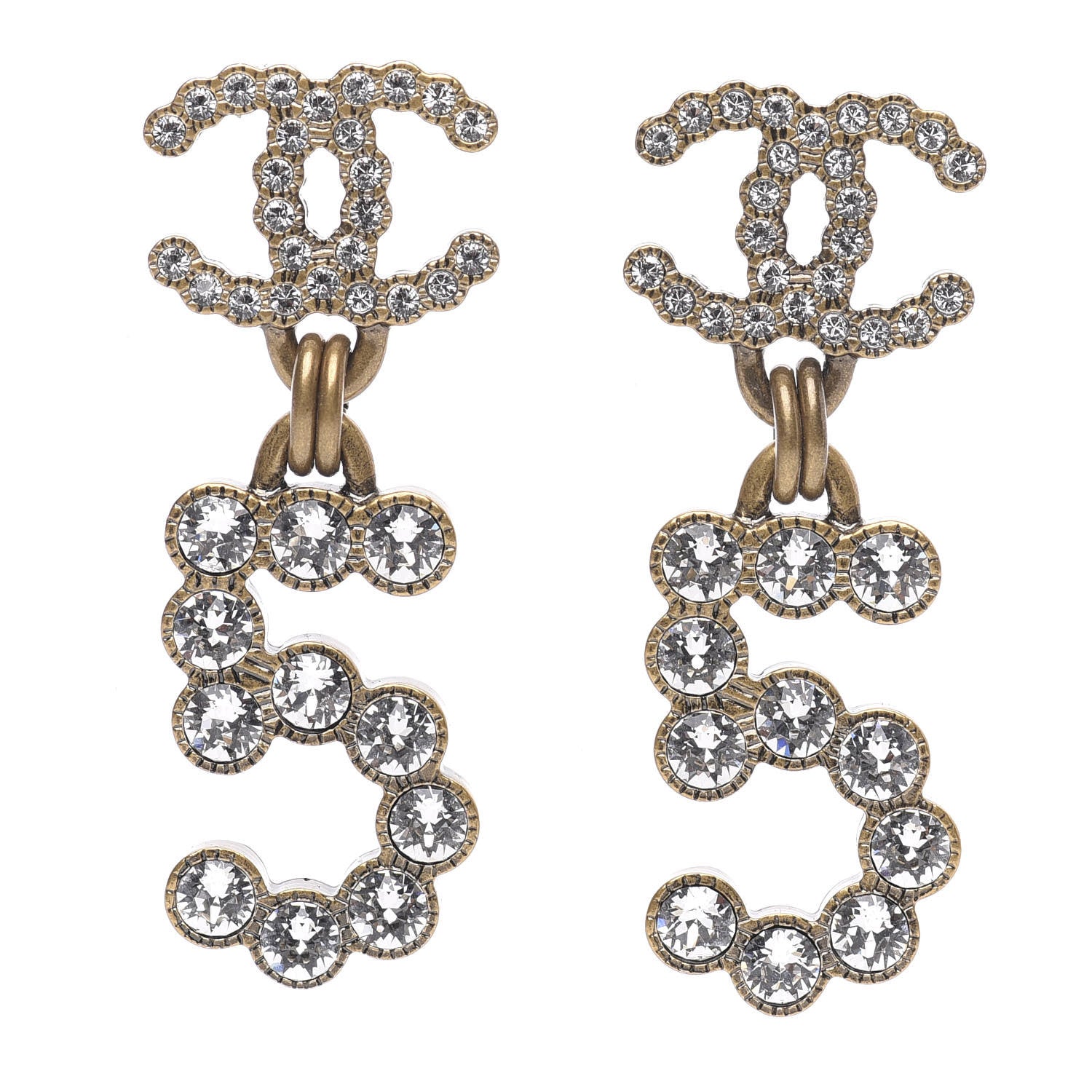 Chanel Metal Crystal City of Lights No 5 Drop Earrings Gold 1 of 5