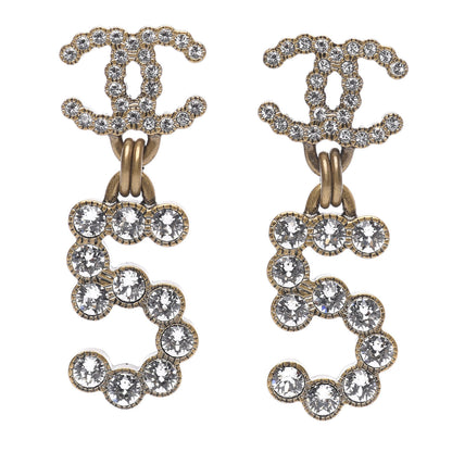 Chanel Metal Crystal City of Lights No 5 Drop Earrings Gold 1 of 5
