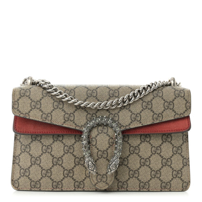 Gucci GG Supreme Monogram Suede Crystal Small Dionysus Shoulder Bag Beige Ebony Vulcanic Red 1 of 13