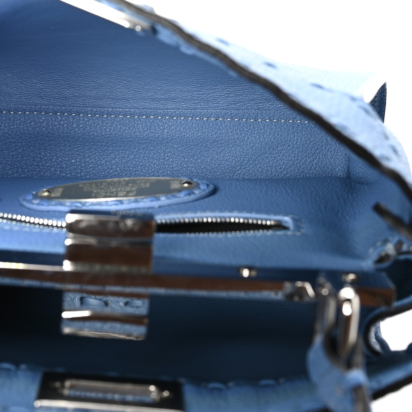 Cuoio Romano Selleria Macro Stitchings Mini Peekaboo Iconic Satchel Placca Argento Blue